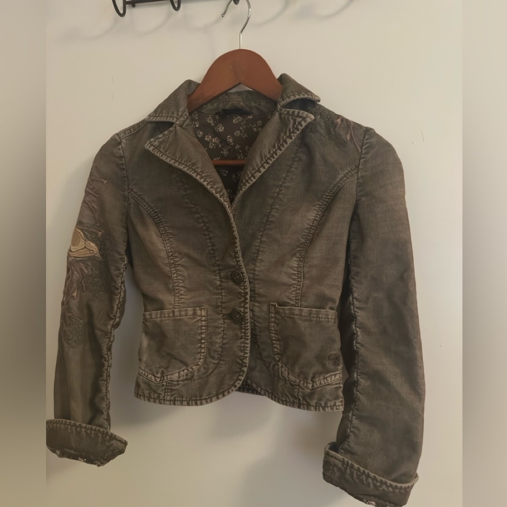 Light olive green corduroy cropped jacket